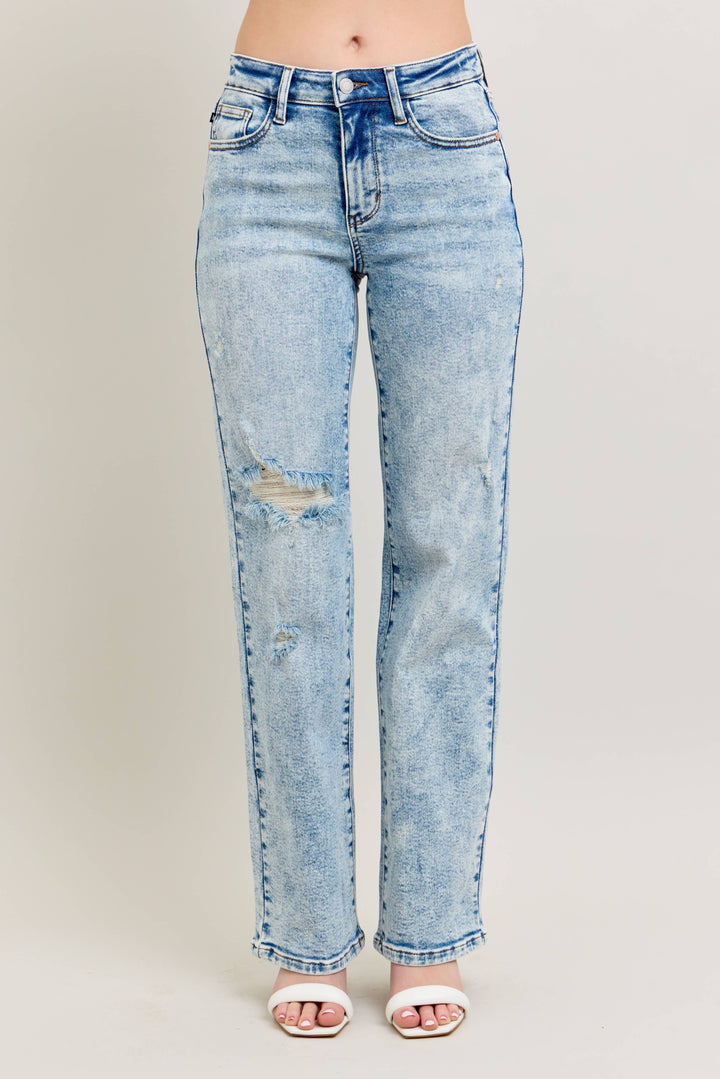 Judy Blue Mineral Wash '90s Straight Distressed Jeans