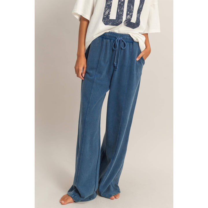 Navy French Terry Wide Leg Lounge Pants