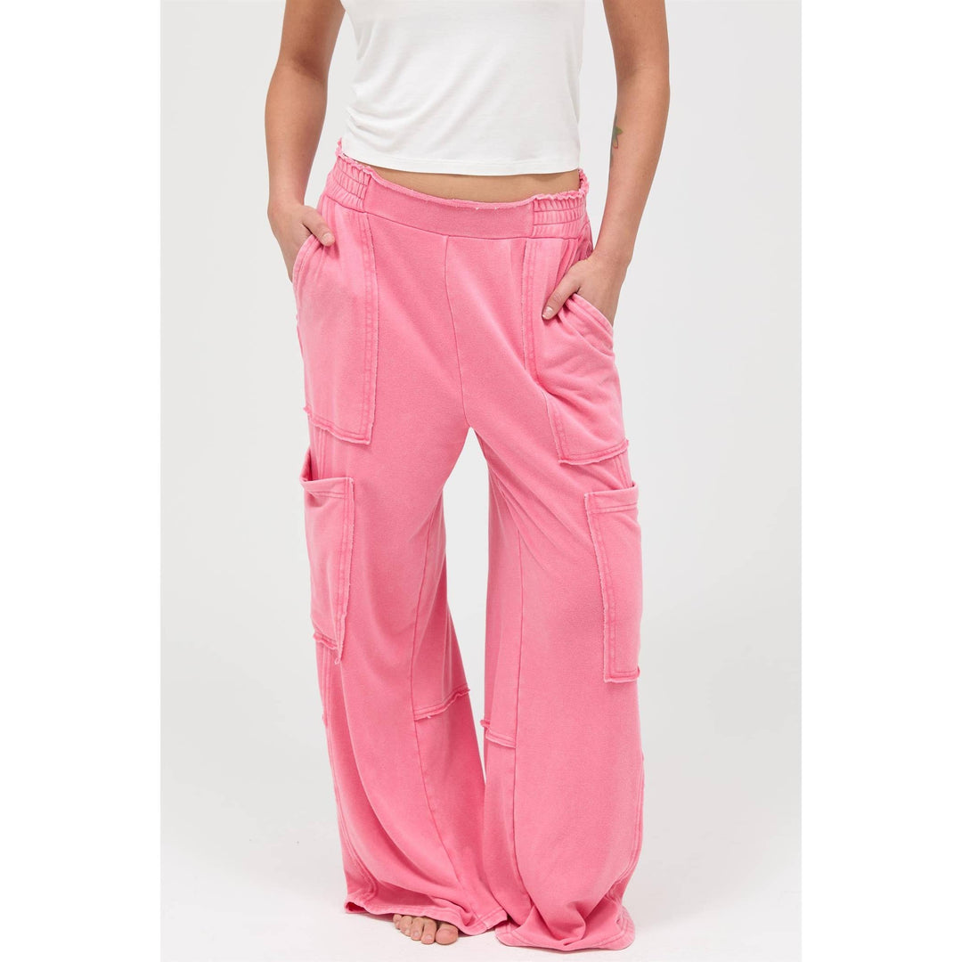 Mineral Wash Wide Leg Cargo Pants
