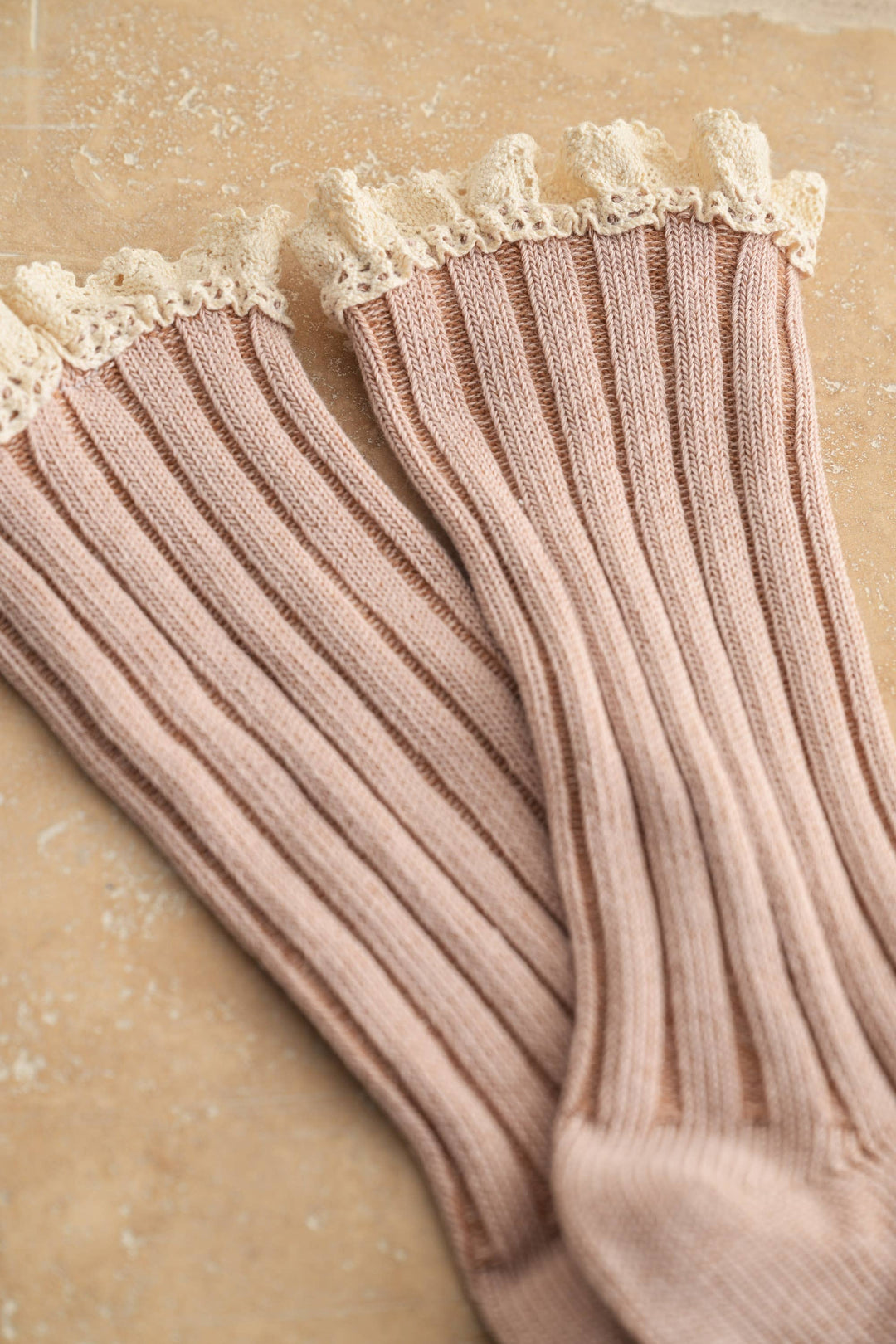 Crochet Trim Ribbed Crew Socks