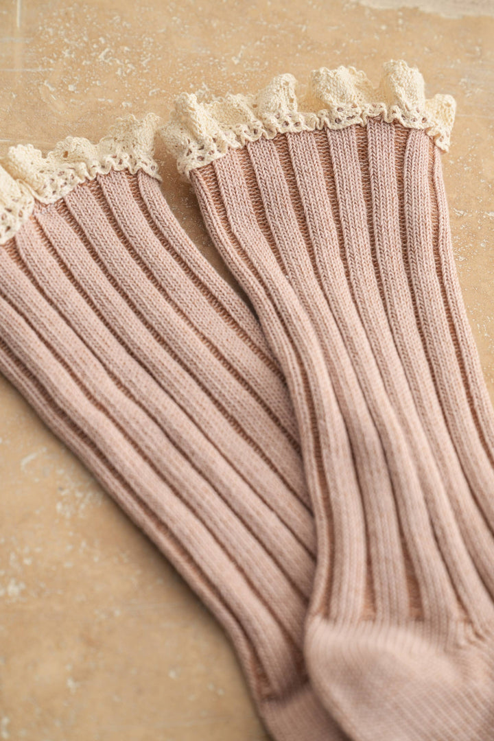 Crochet Trim Ribbed Crew Socks