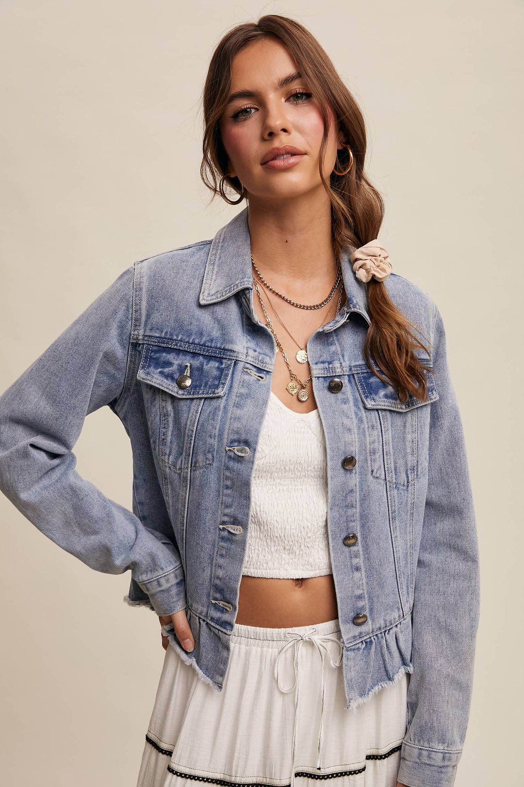 Wildflower Ruffle Denim Jacket