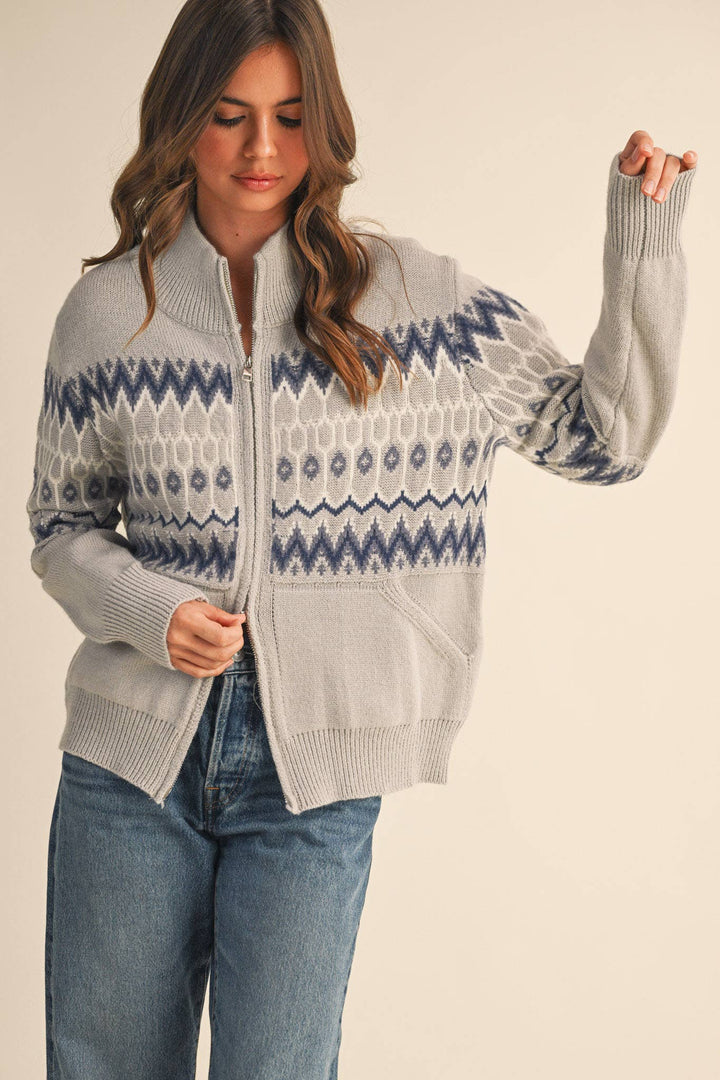Cozy Fair Isle Zip-Up Cardigan