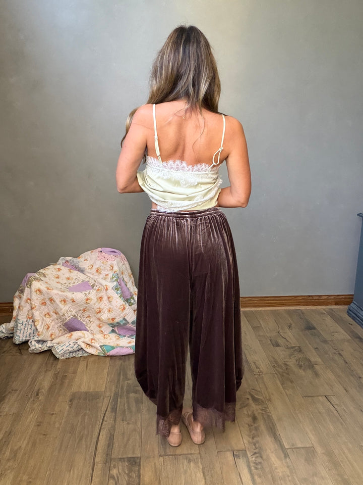 Cocoa Velvet Lace Hem Pants