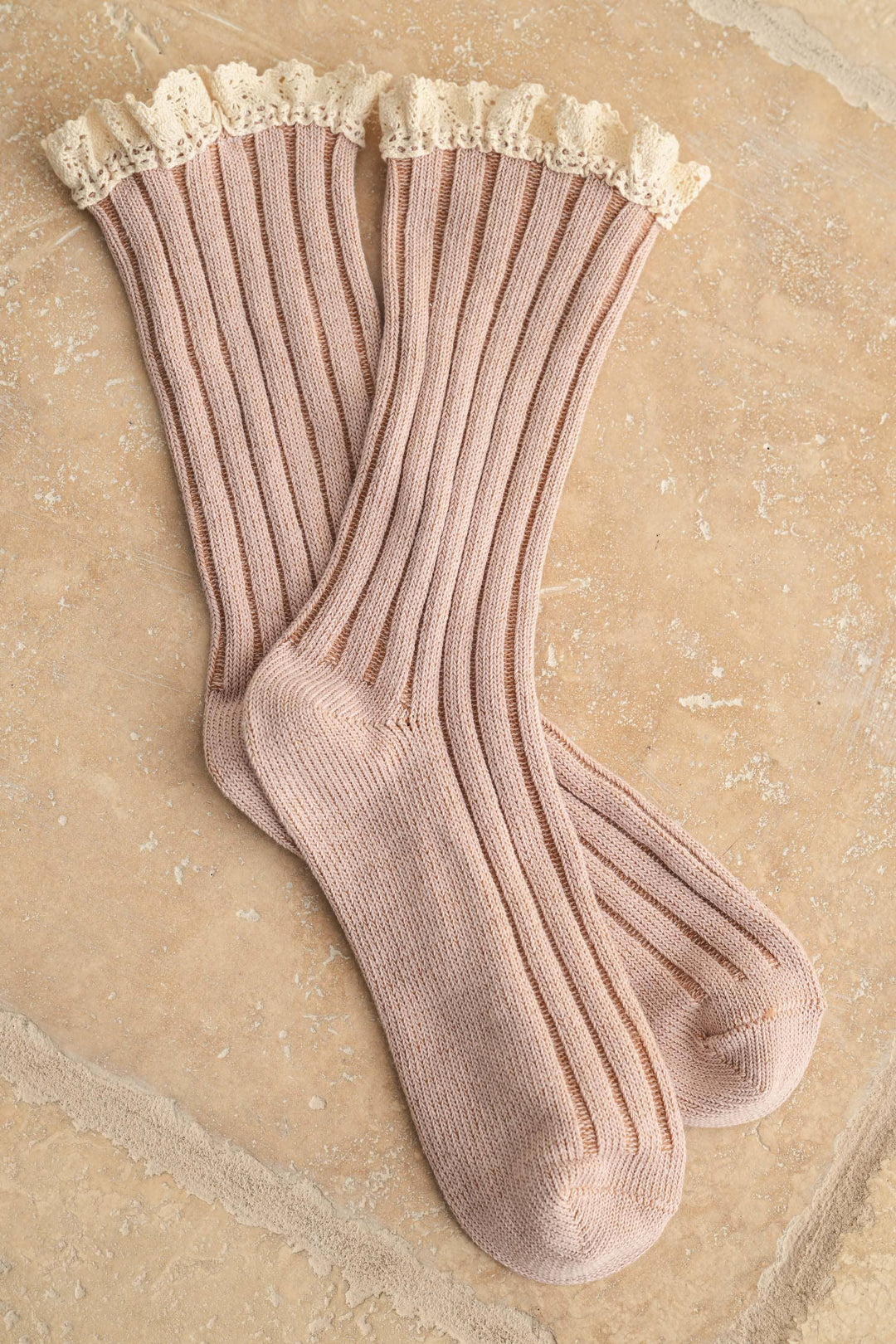 Crochet Trim Ribbed Crew Socks
