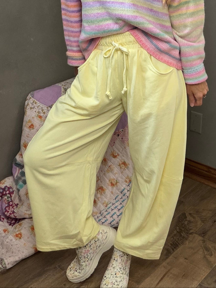 Butter yellow French terry barrel pants