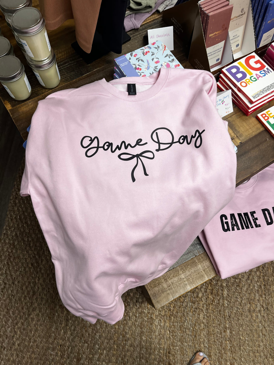 Light pink girly Game Day crewneck sweatshirt