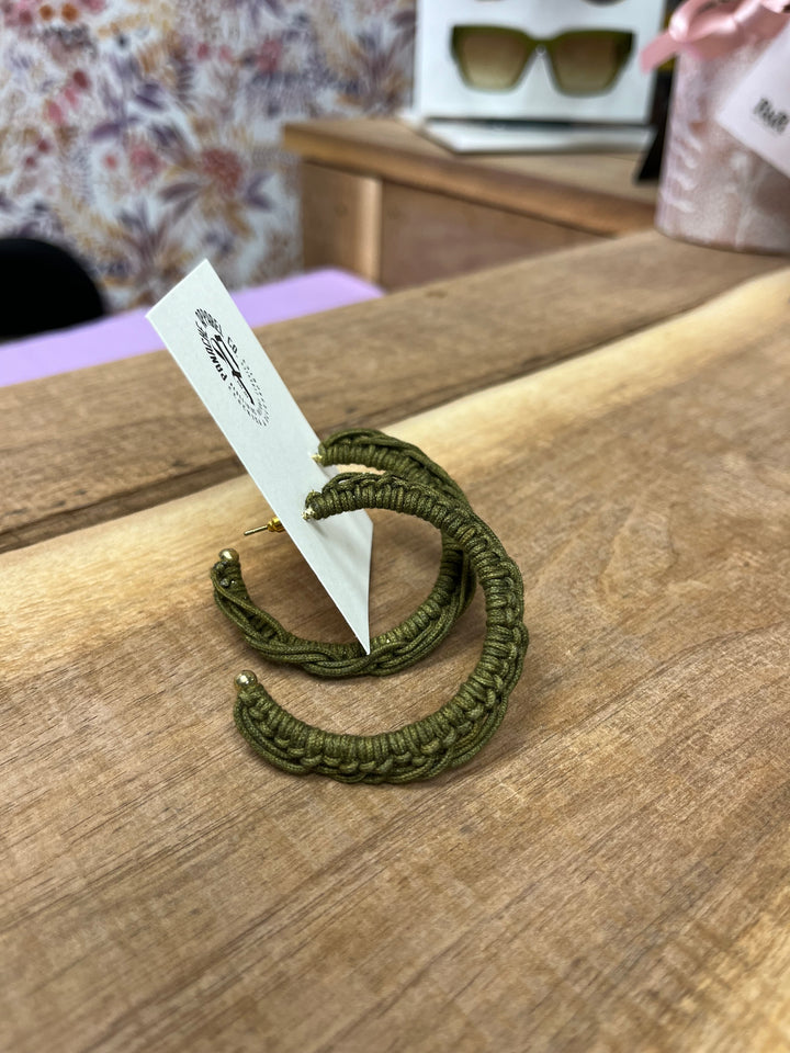 Olive Woven Hoop Earrings