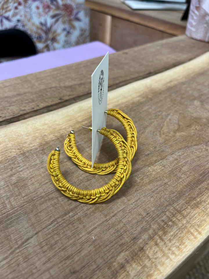 Mustard Woven Hoop Earrings