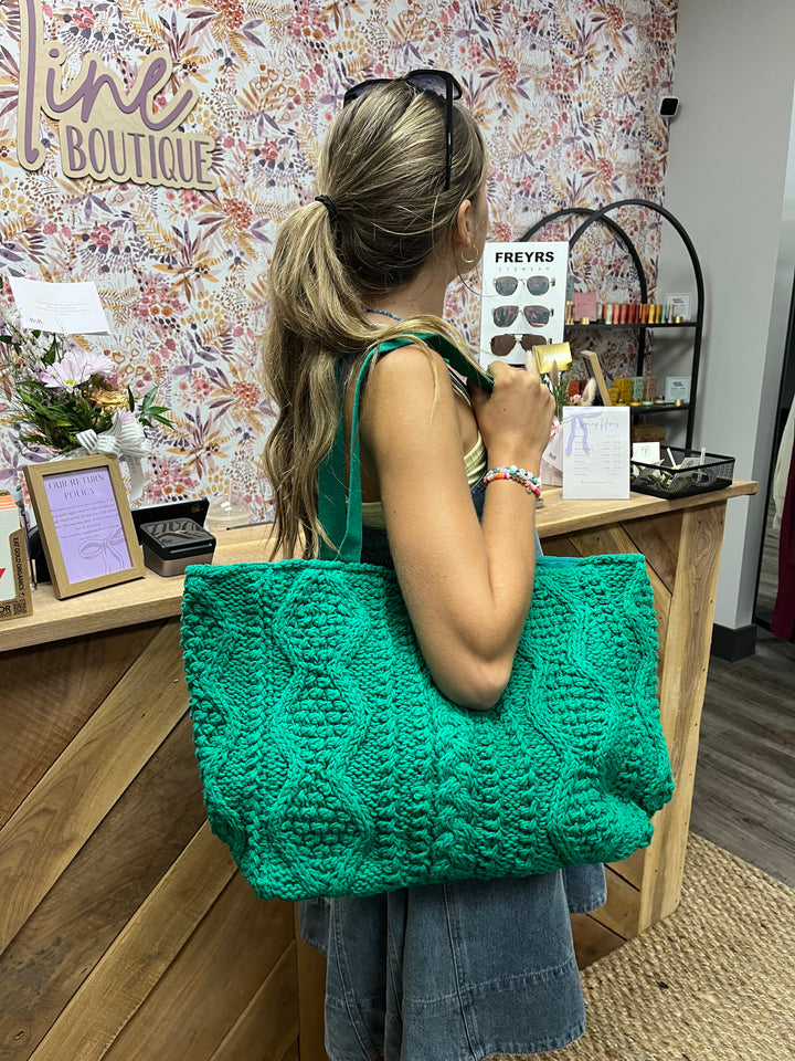 Kelly Green Cable Knit Tote