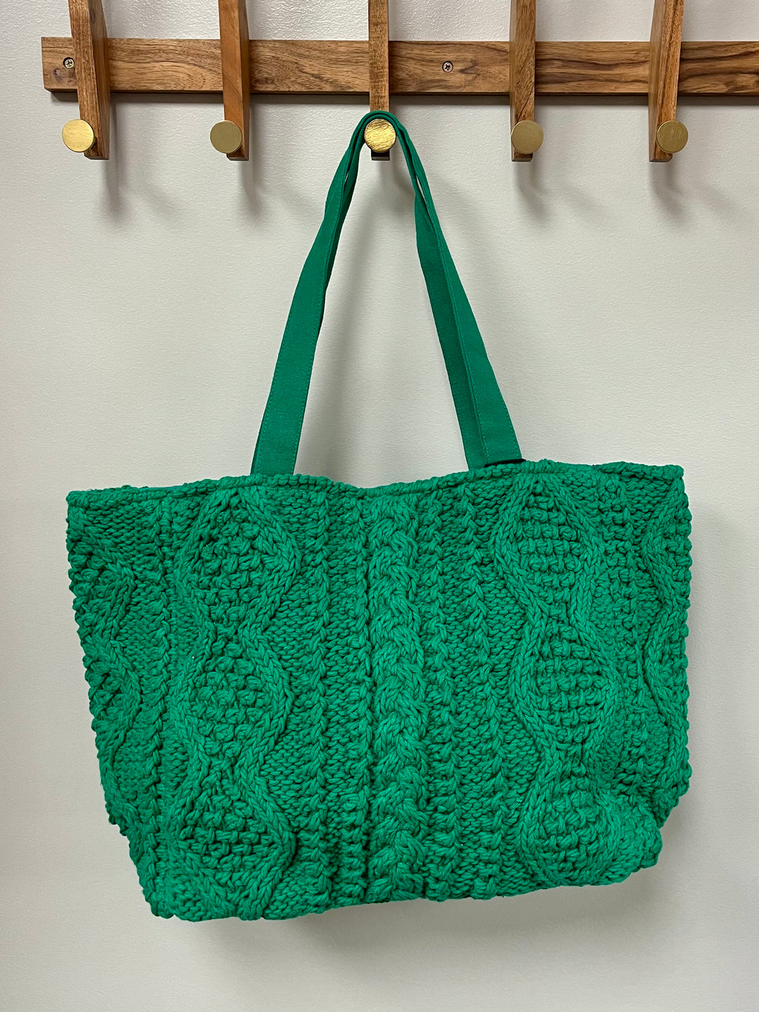 Kelly Green Cable Knit Tote