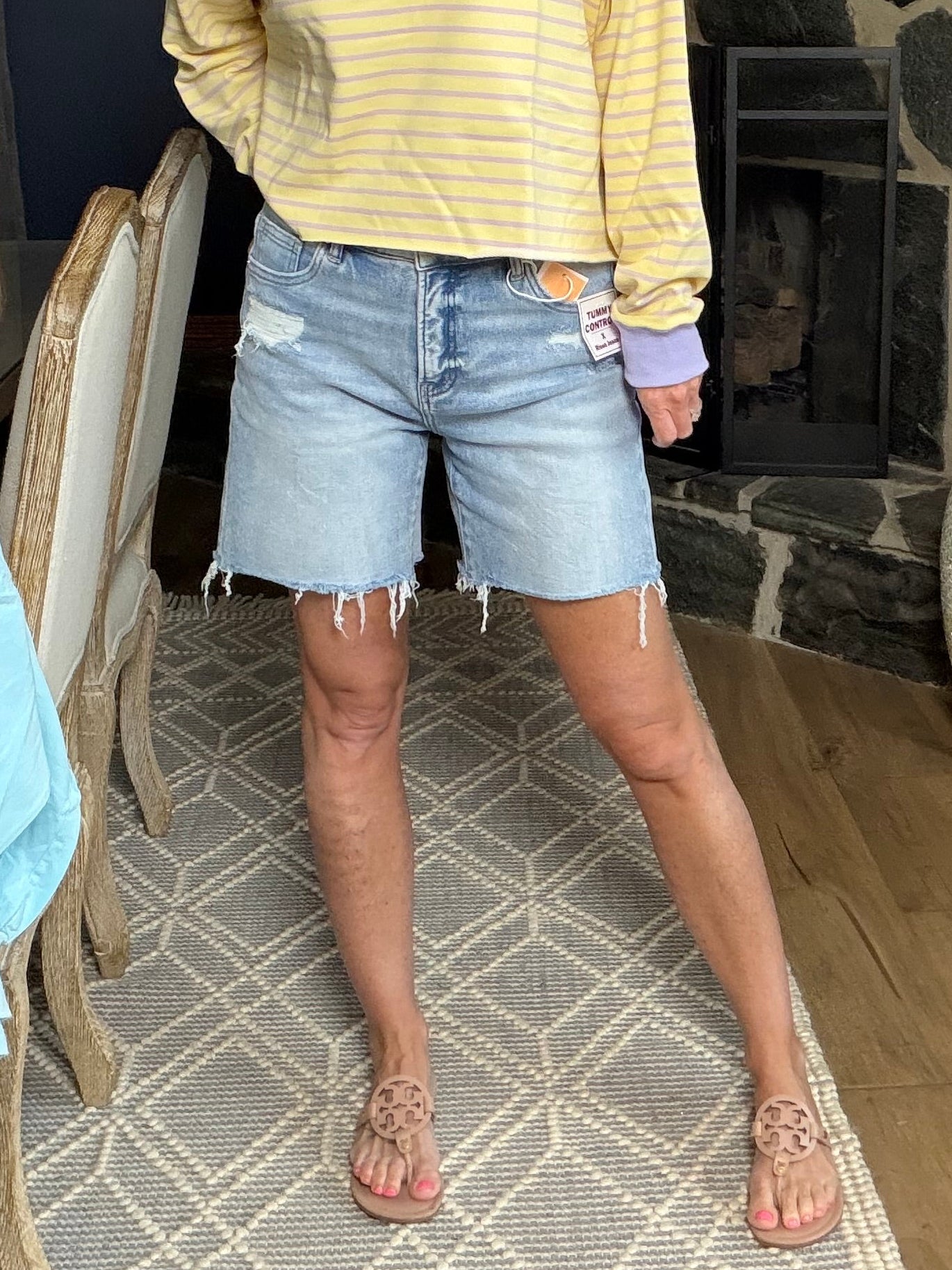 Light wash mid length denim shorts jorts