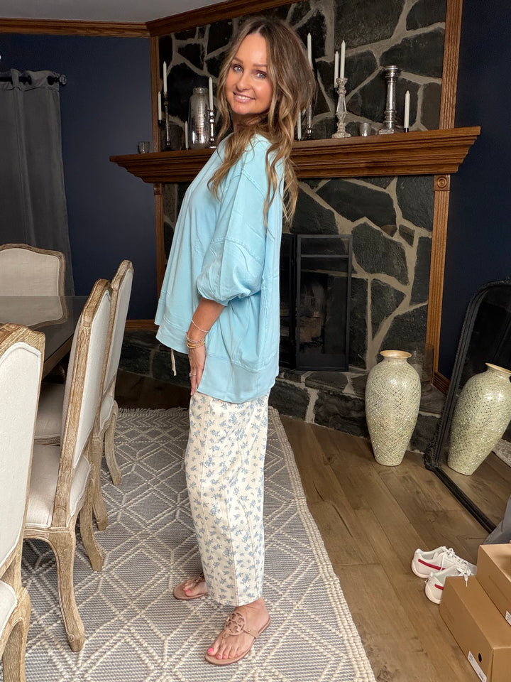 Sunwashed Blue Oversized Long Sleeve Tee