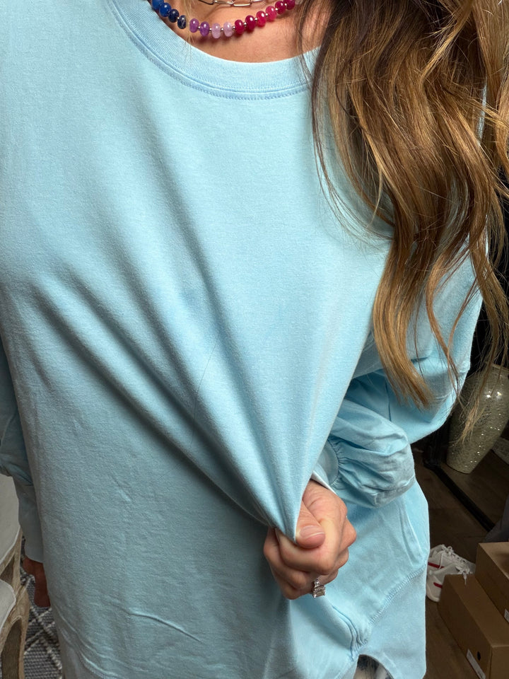 Sunwashed Blue Oversized Long Sleeve Tee