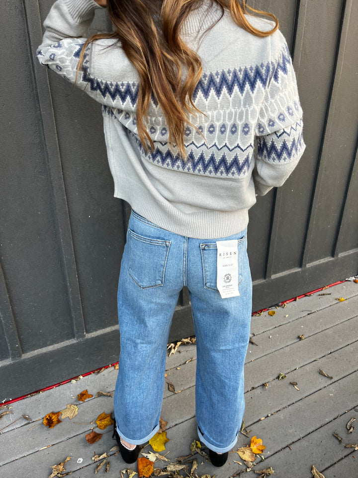 Risen High Rise Crop Barrel Jeans