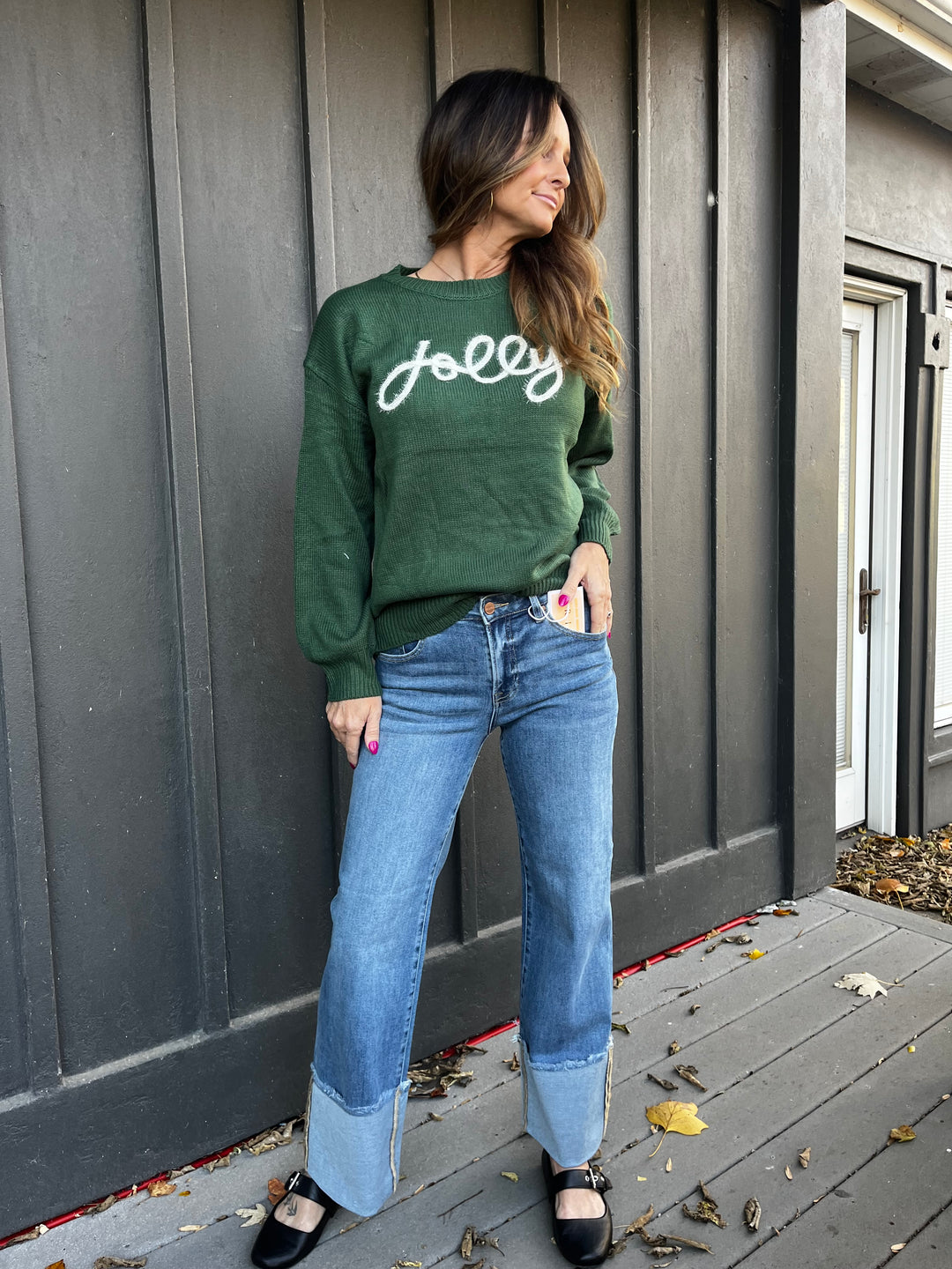 Risen Mid-Rise Crop Wide Cuffed Jeans