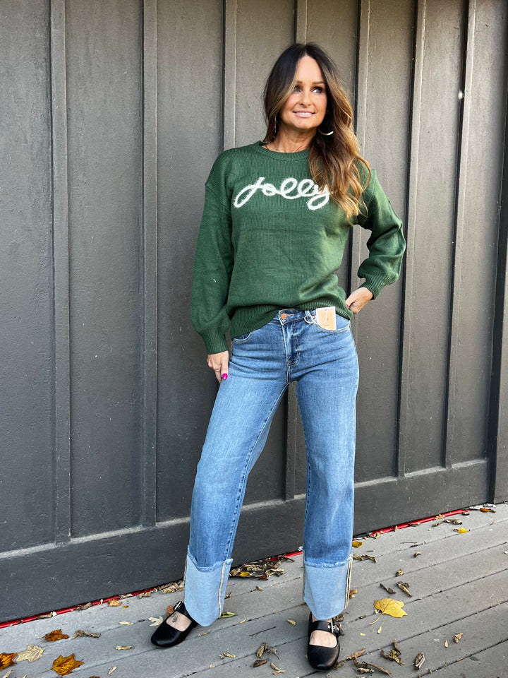 Risen Mid-Rise Crop Wide Cuffed Jeans