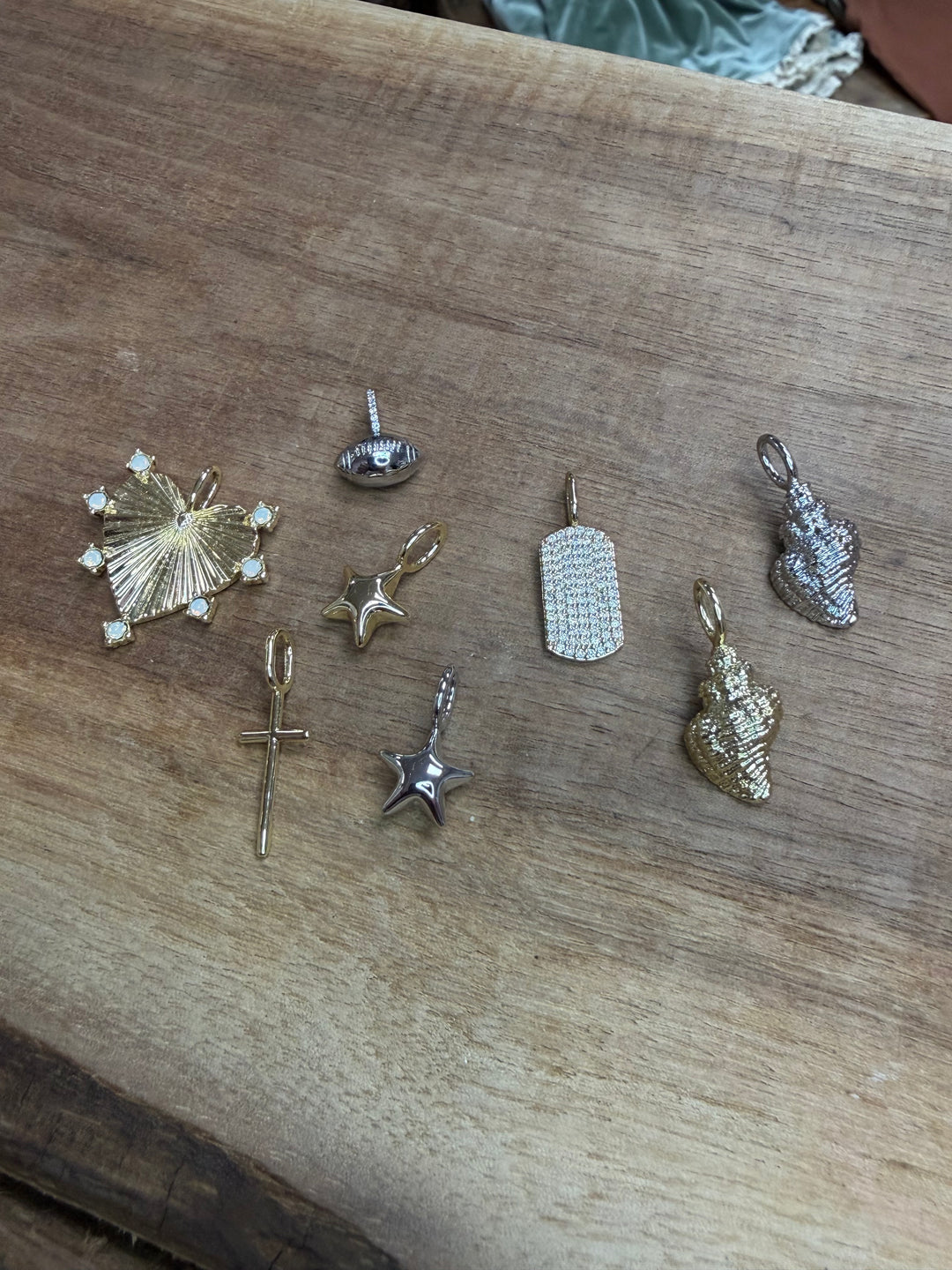 Gold Heart Charm with Opals