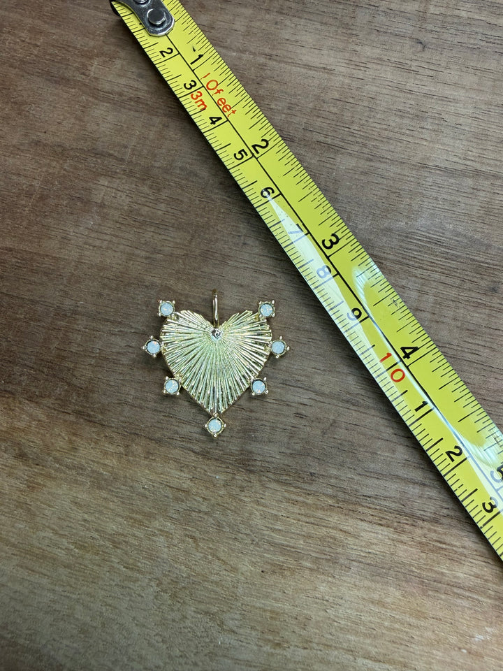Gold Heart Charm with Opals