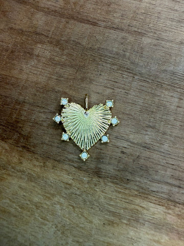 Gold Heart Charm with Opals