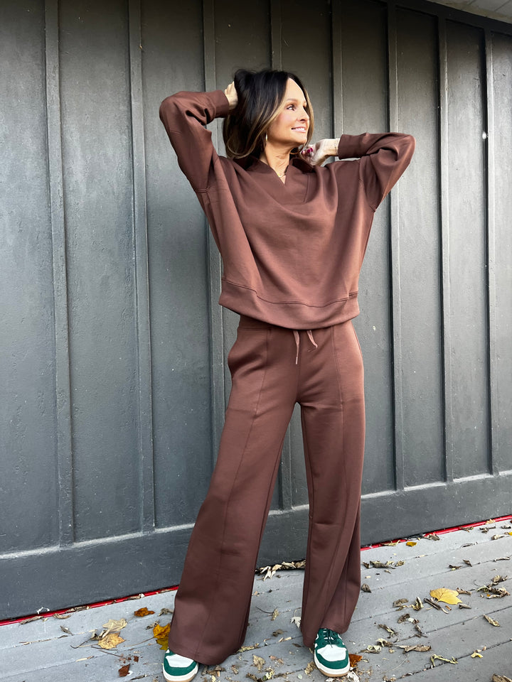Scuba Collared Deep V Pullover & Pants Set