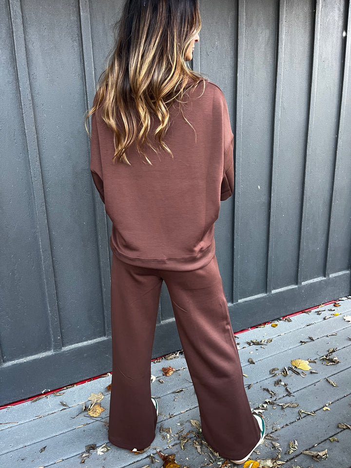 Scuba Collared Deep V Pullover & Pants Set