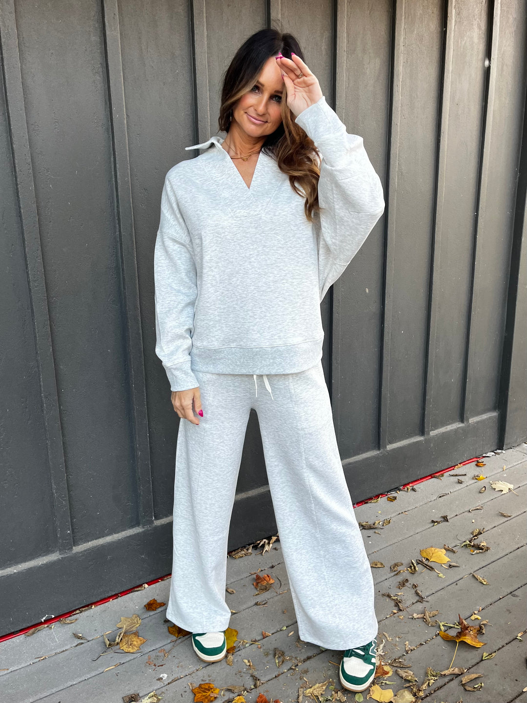 Scuba Collared Deep V Pullover & Pants Set