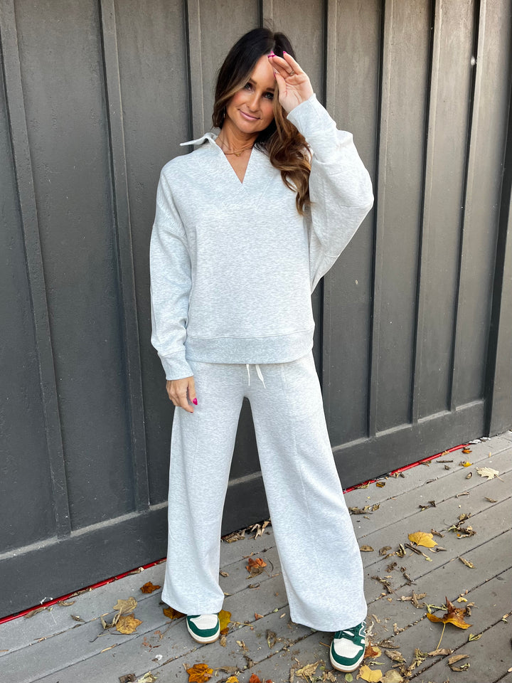 Scuba Collared Deep V Pullover & Pants Set