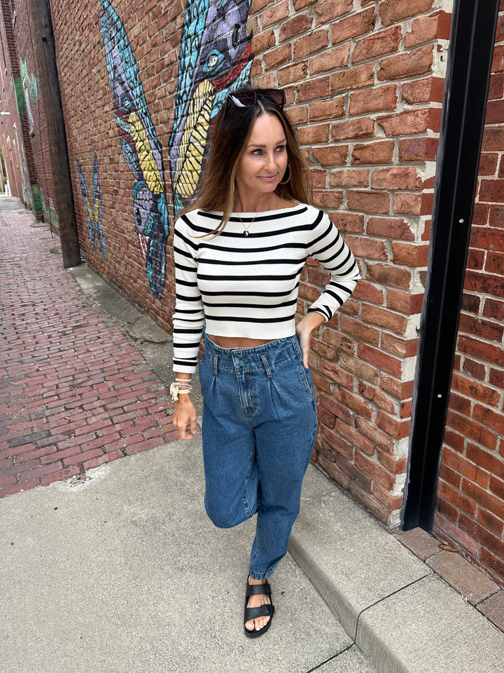 Cropped Striped Boatneck Top