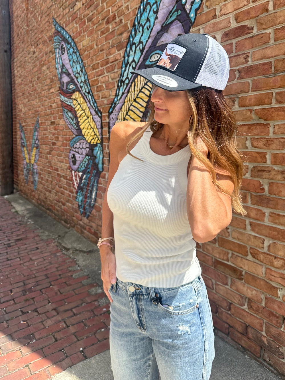 High neck and sleeveless knit top, soft knit tank top