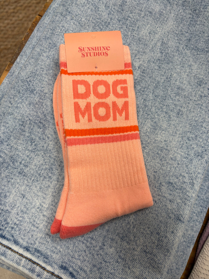Dog Mom Striped Ribbed Crew Socks