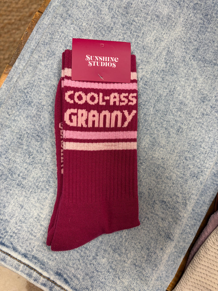 Cool Granny Striped Ribbed Crew Socks