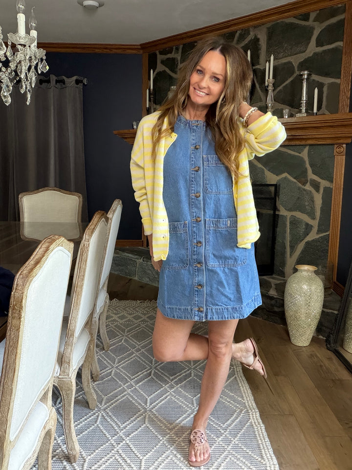 Denim button front sleeveless mini dress
