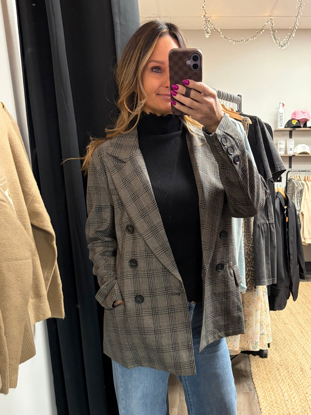 Dark grey plaid women’s blazer