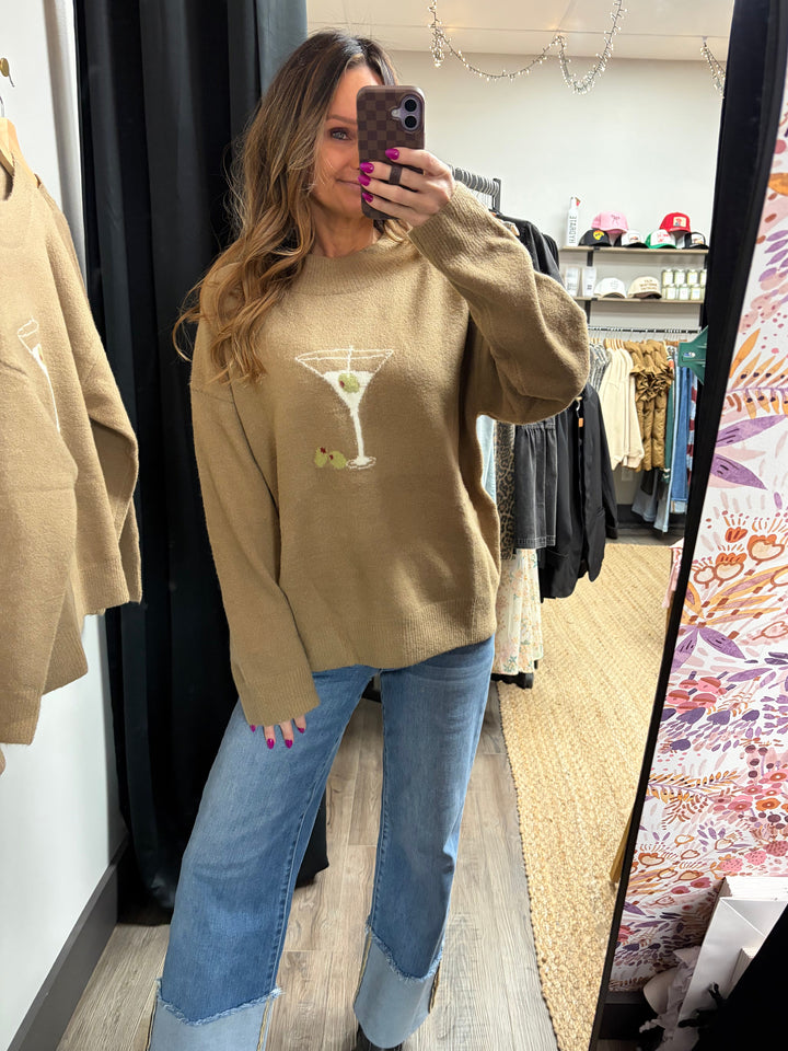 Chic Mock Neck Martini Graphic Sweater