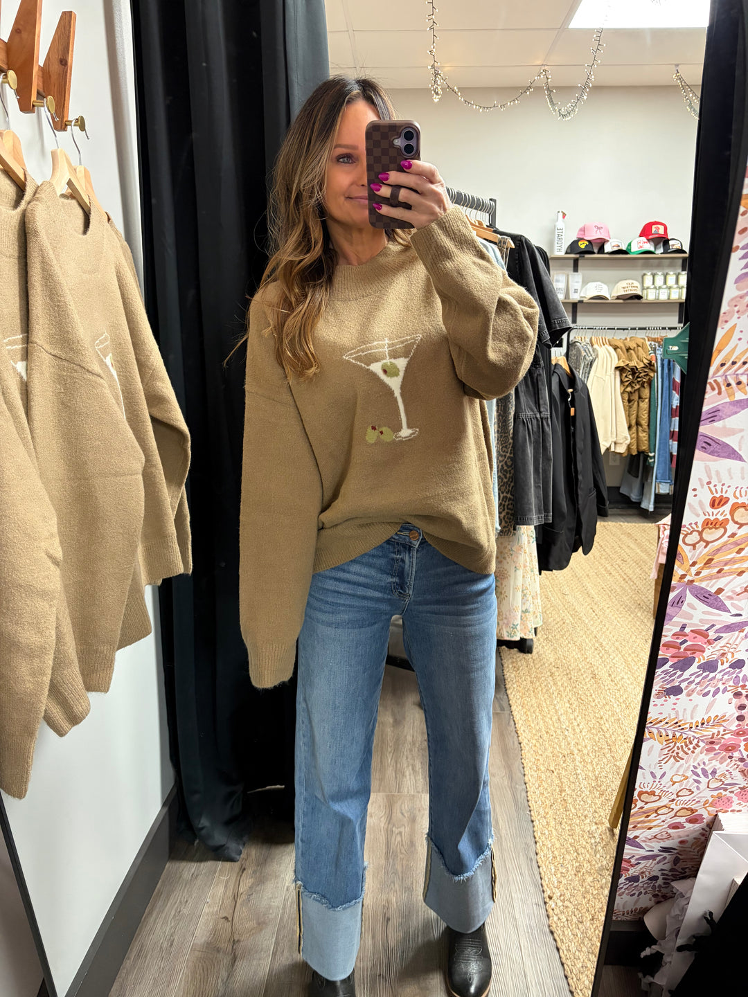 Chic Mock Neck Martini Graphic Sweater