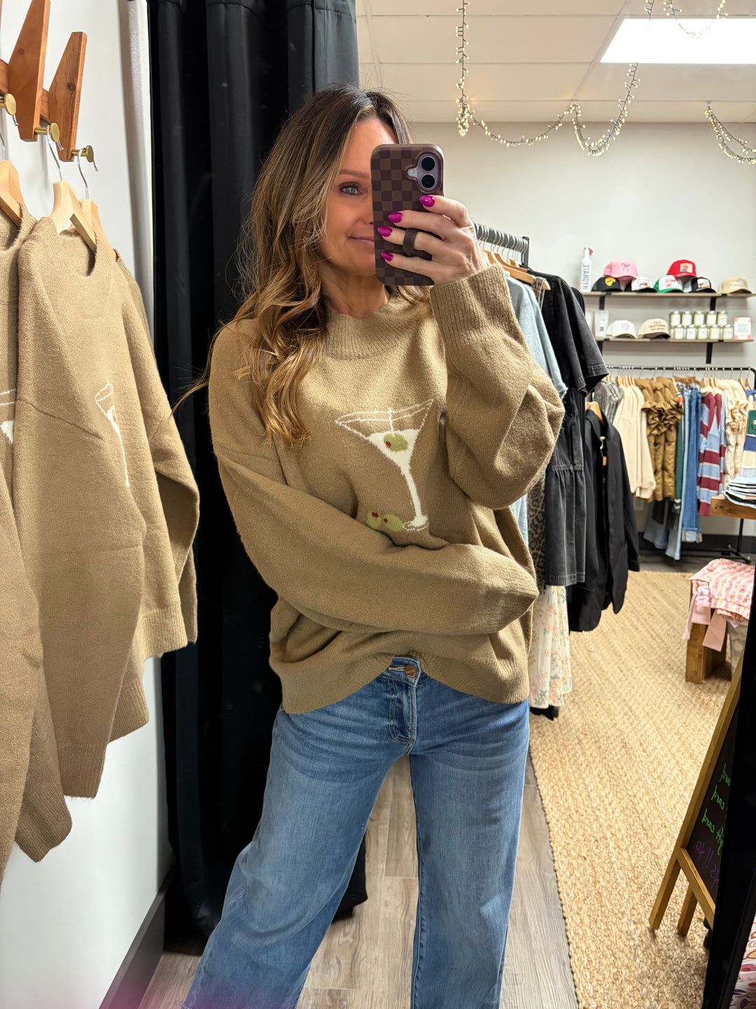 Chic Mock Neck Martini Graphic Sweater