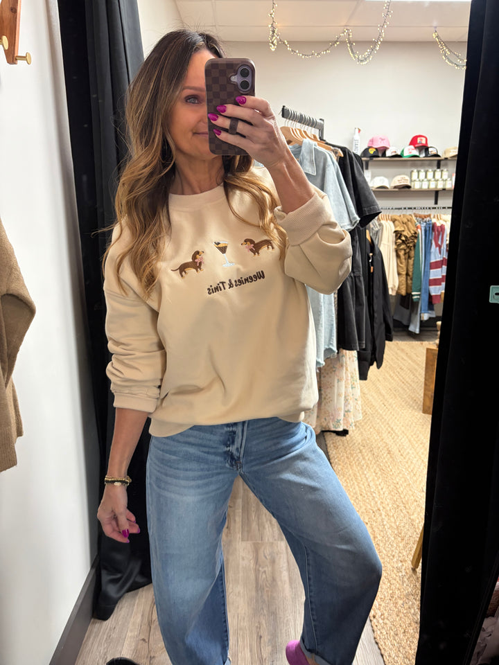 "Weenies & Tinis" Embroidered Fleece Sweatshirt