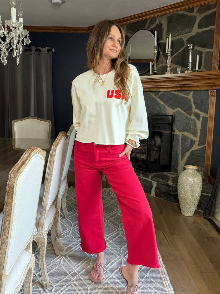 USA Patch Cropped Pullover