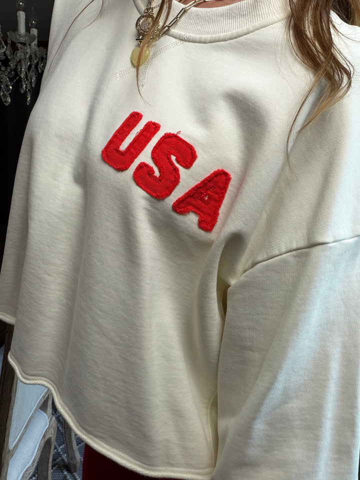 USA Patch Cropped Pullover
