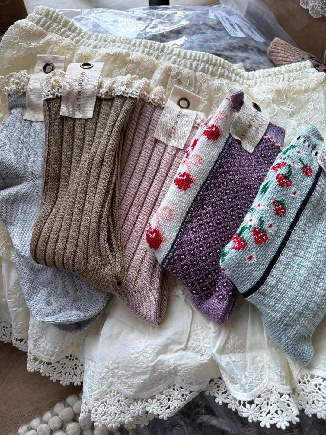 Strawberry Stripe Crew Socks