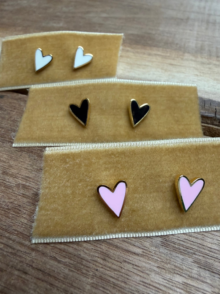 Enamel Heart Stud Earrings (18k Gold Dipped)