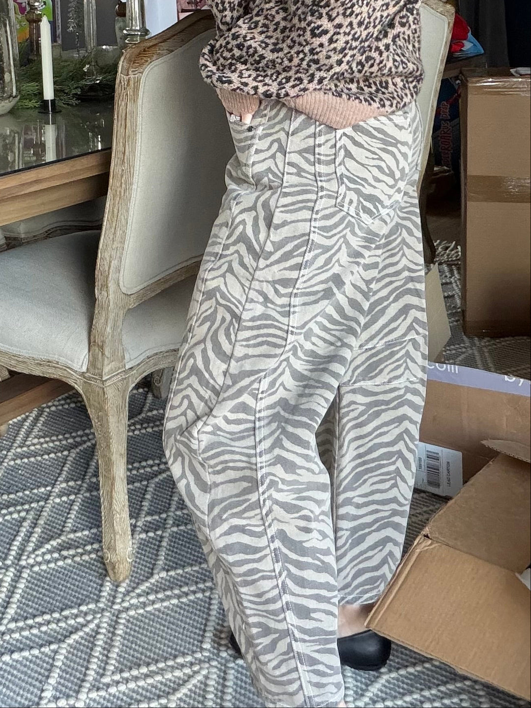 Zebra Print Barrel Jeans