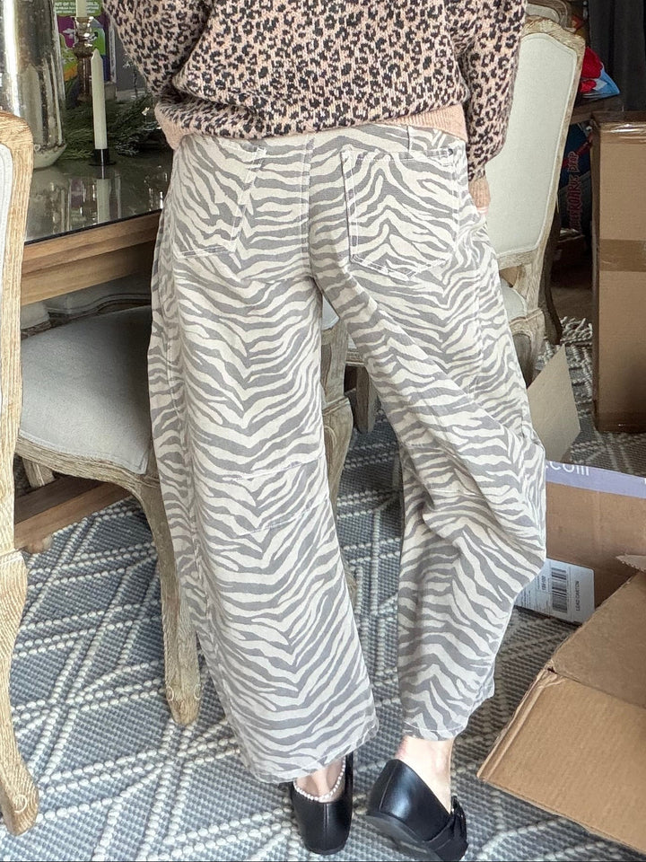 Zebra Print Barrel Jeans