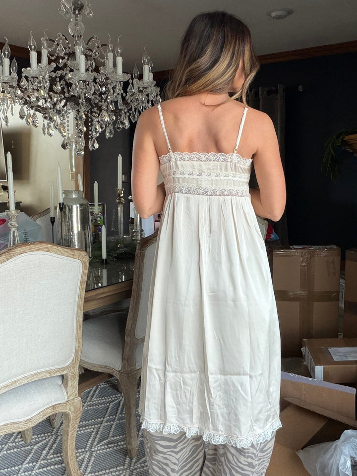 Silky Lace-Trim Maxi Top