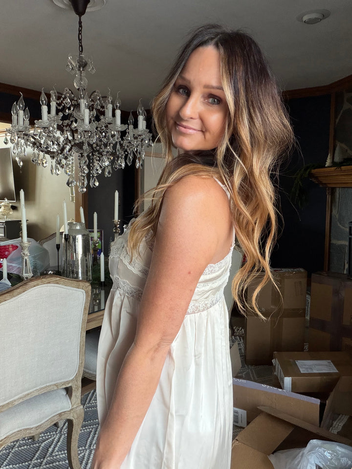 Silky Lace-Trim Maxi Top