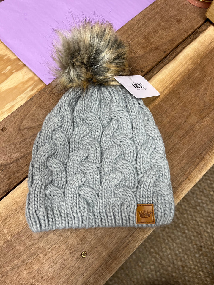 Braided Knit Pom Hat - Gray