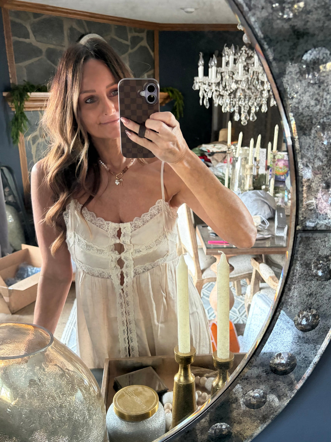 Silky Lace-Trim Maxi Top