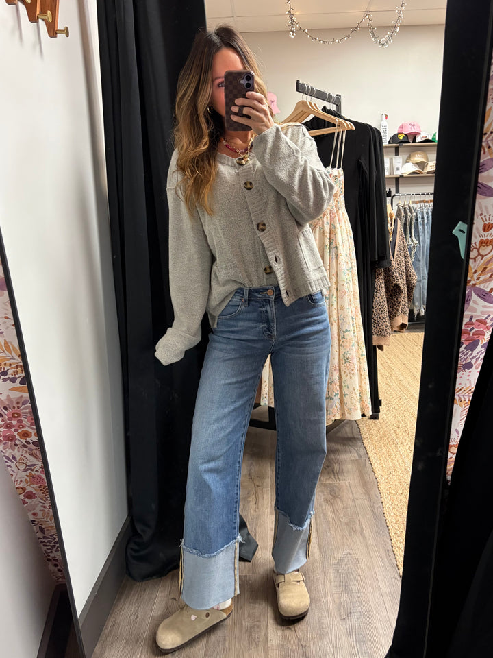 Risen Mid-Rise Crop Wide Cuffed Jeans