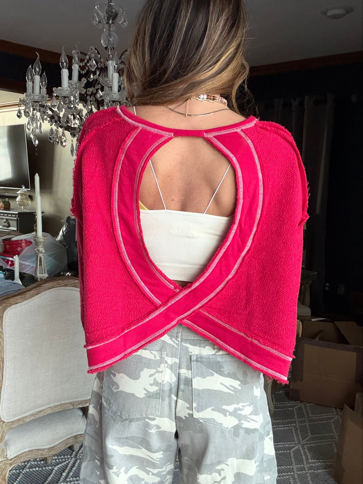 Crimson / red open back oversized long sleeved top / free people style